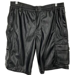 Nasty Pig Shorts Mens XL Black Faux Leather Cargo Elastic Waist Pockets
